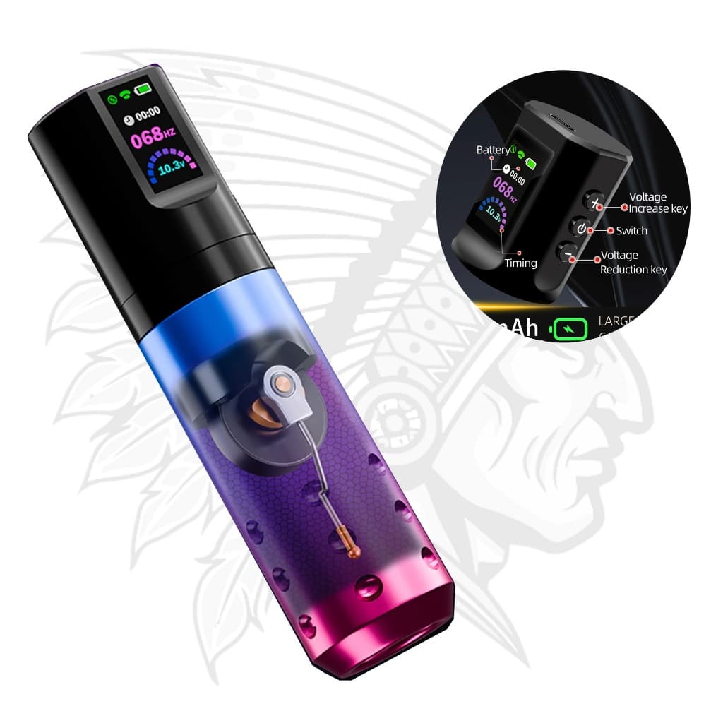 Maquina Pen Tattoo Sem Fio com Bateria Integrada Poseidon Charm 1800mAh 10000RPM