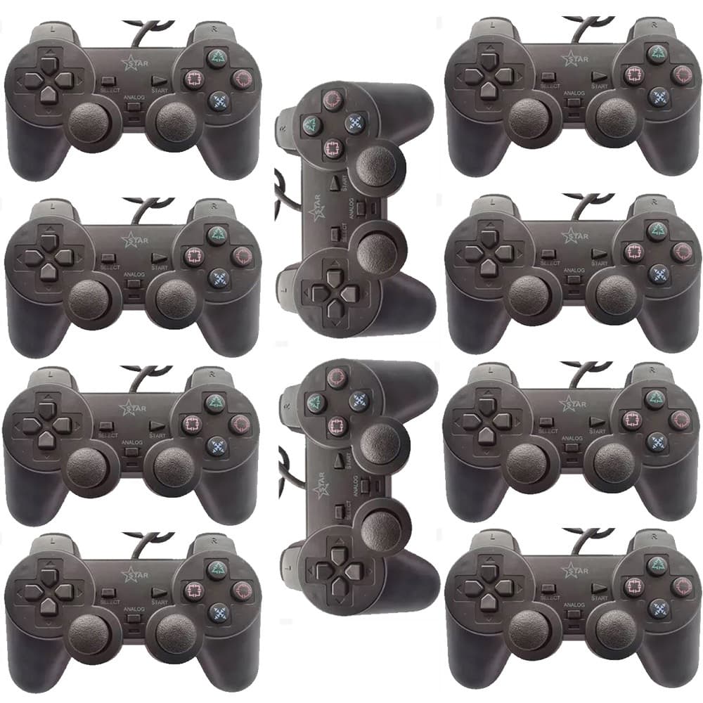 KIT 10 Controle para Playstation 2 / PS2 Com Fio - Cor preto fosco. Star