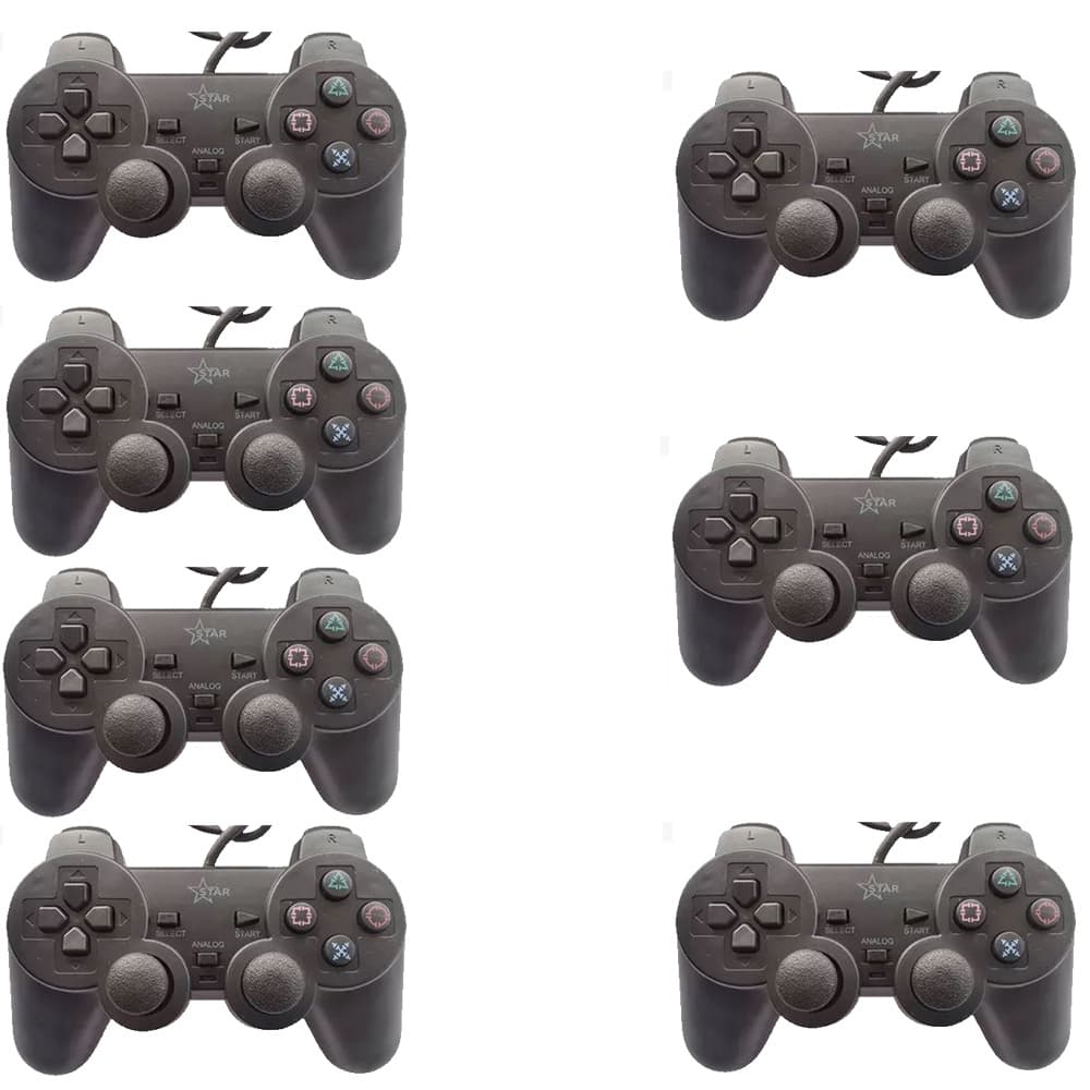 Kit 7 Controle para Playstation 2 / PS2 Com Fio - Cor preto fosco. Star
