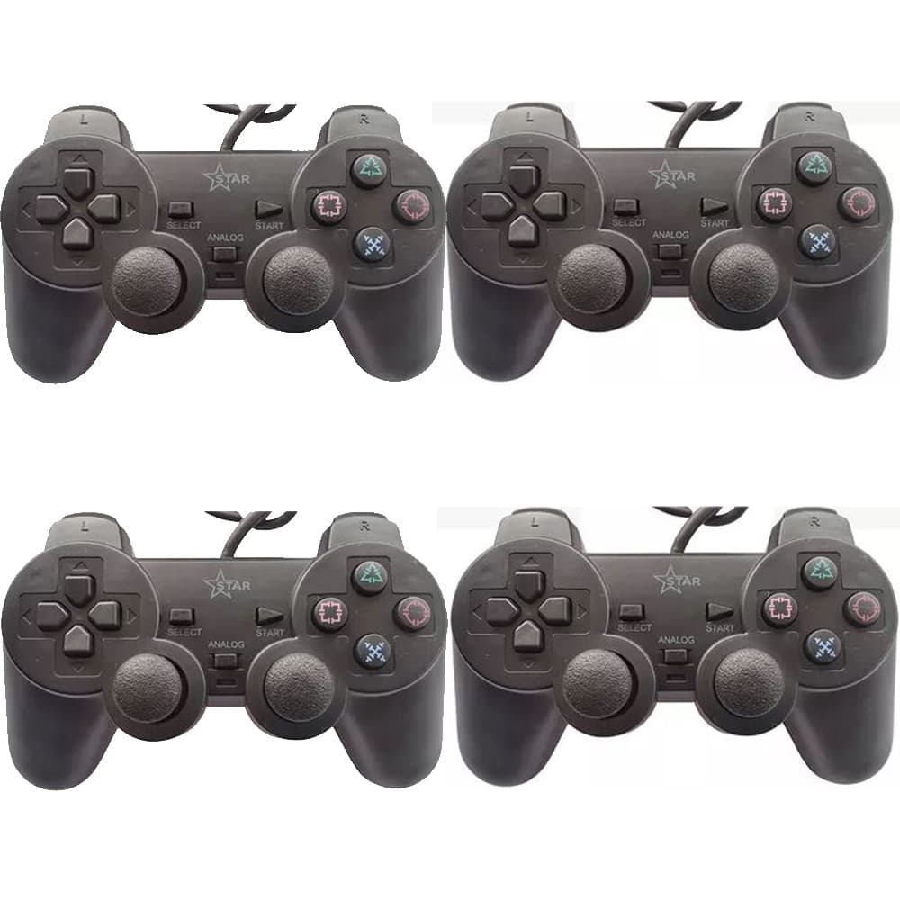 Kit 4 Controle para Playstation 2 / PS2 Com Fio - Cor preto fosco. Star