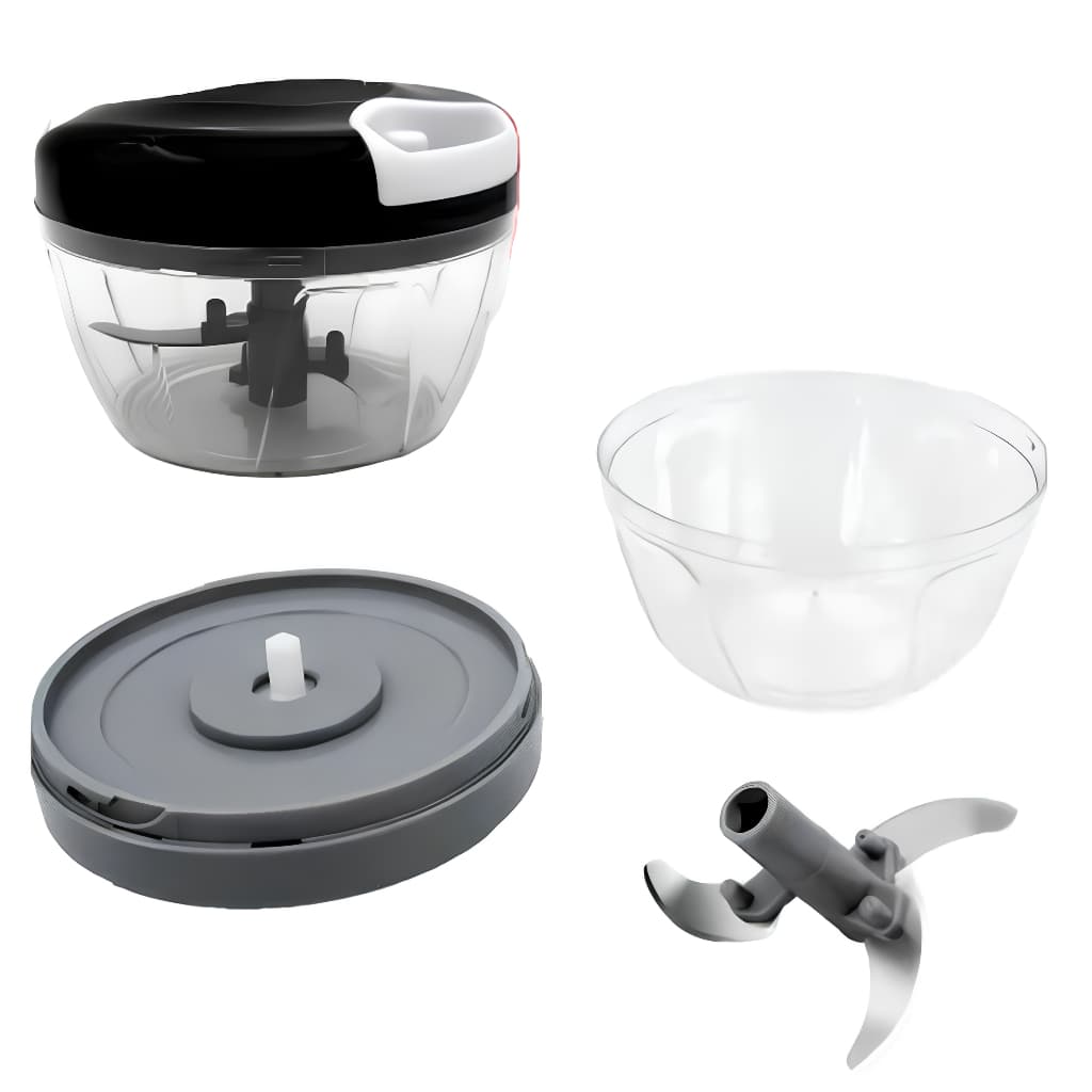 Processador de Alimentos Manual com 3 Lâminas de Alta Precisão Capacidade de 500 ml 12,5 x 8 cm Para Cozinha Cortador de Legumes Temperos Prático e Versátil Alta Qualidade