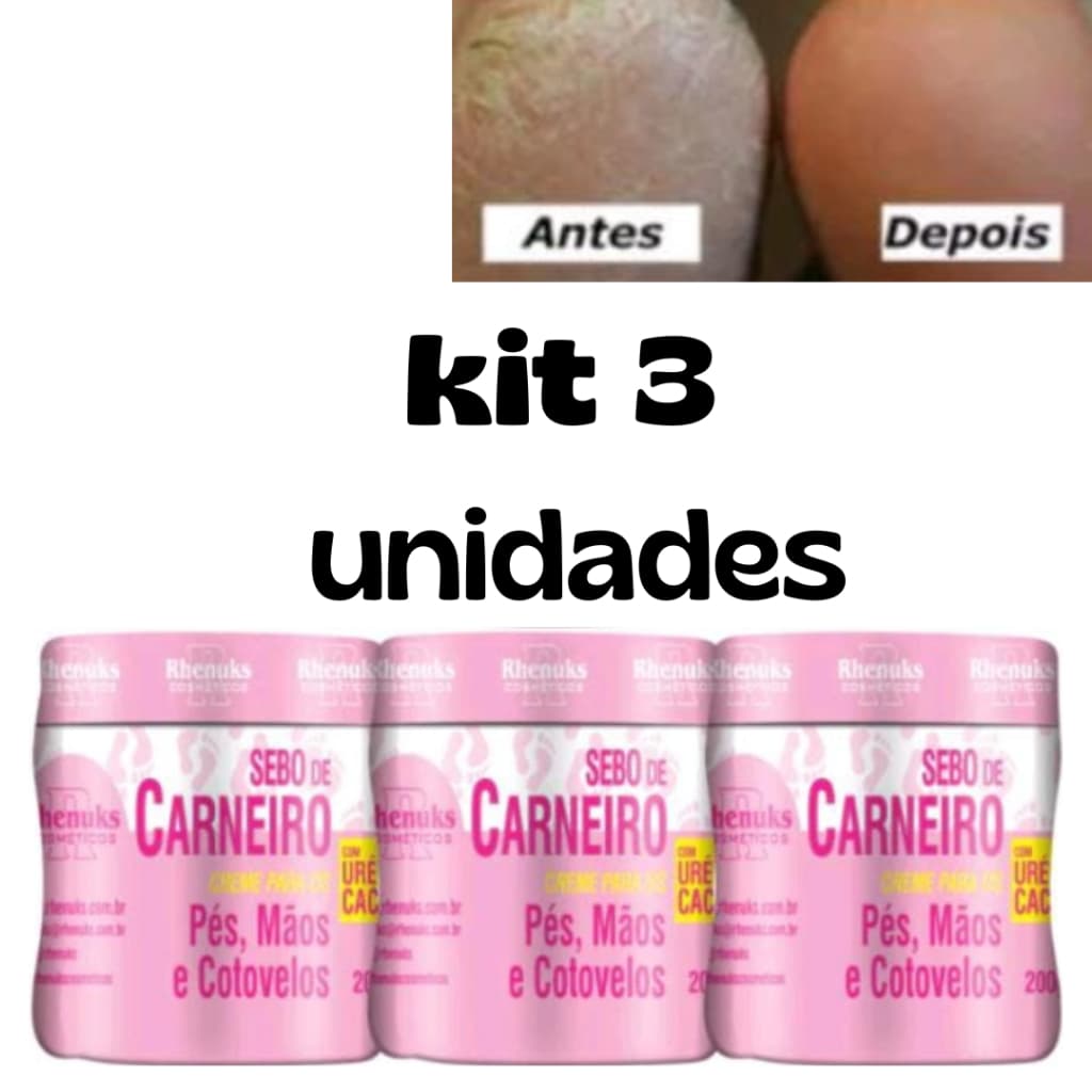 3 Creme Anti Ressecamento e Rachaduras Pés/Mãos/Cotovelos - Sebo de Carneiro Hidratante