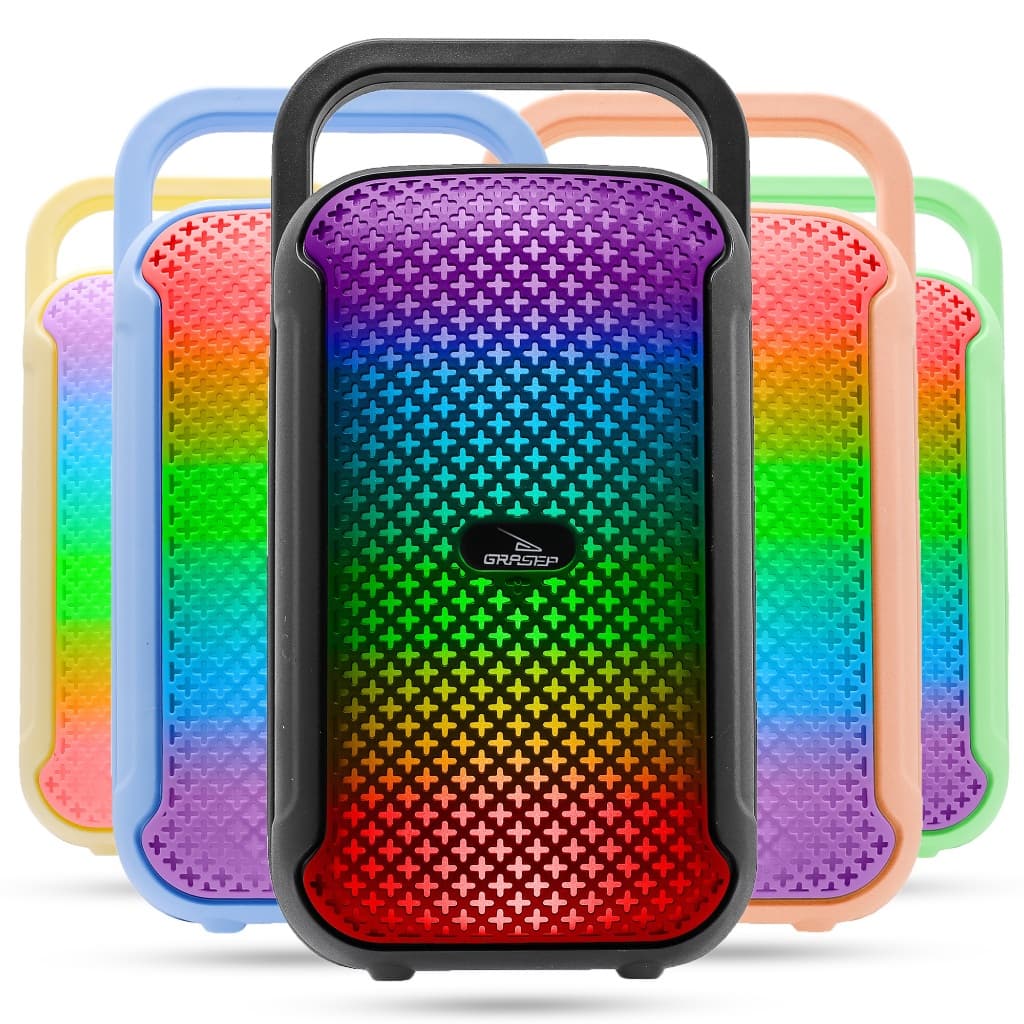 Caixa De Som Portátil Torre Bluetooth Fm Integrado Led RGB TWS Hi-Fi Aux P2 P10 Karaokê Cartão SD Usb Pendrive