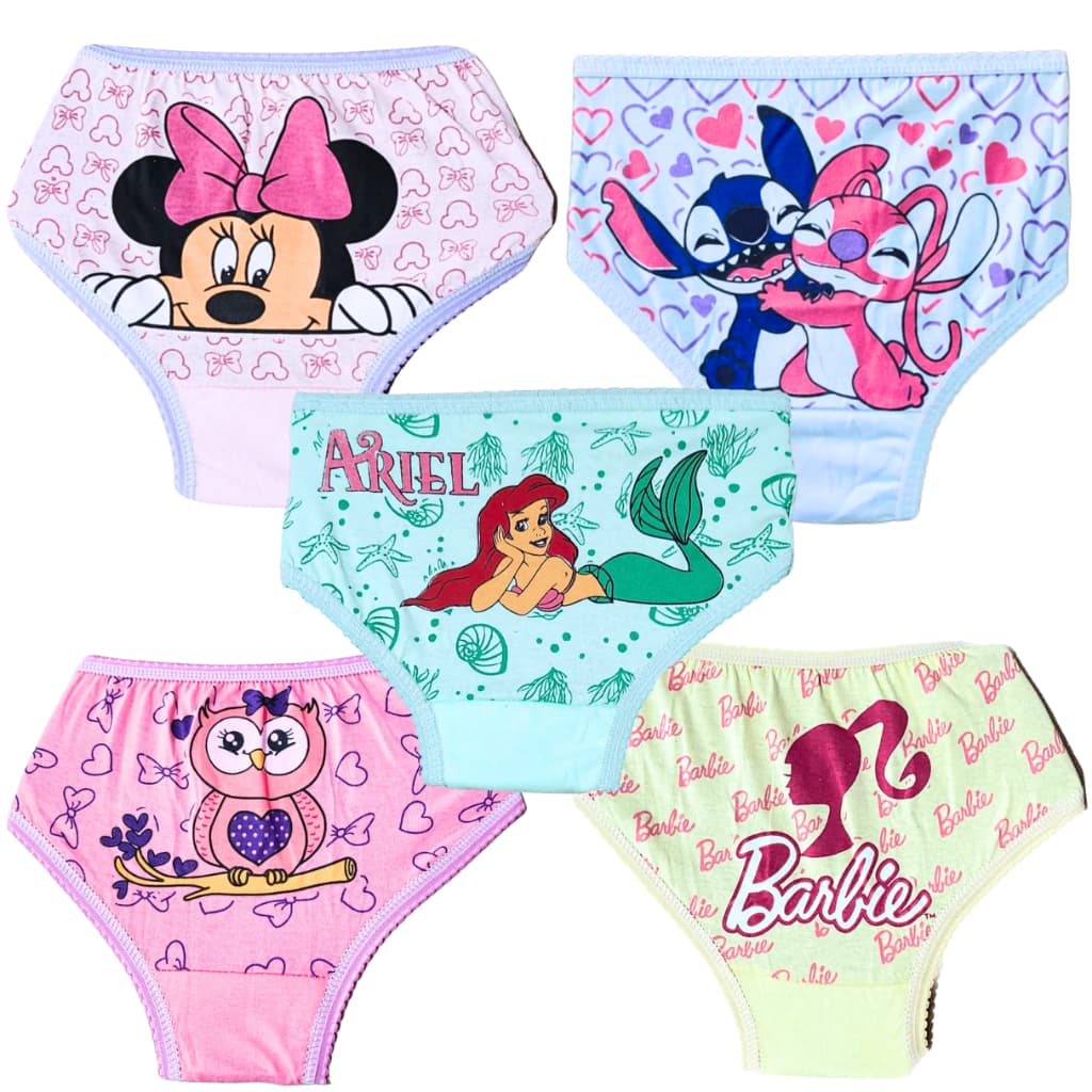 Kit 3 Calcinha Bebê Infantil Personagem 100% Algodão Calcinhas Menina Estampadas Tamanho P ao G Veste de 1 a 9 Anos