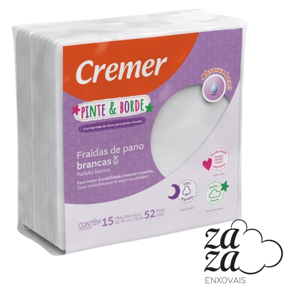 Fralda de Pano Branca Pinte e Borde 15 un | Cremer