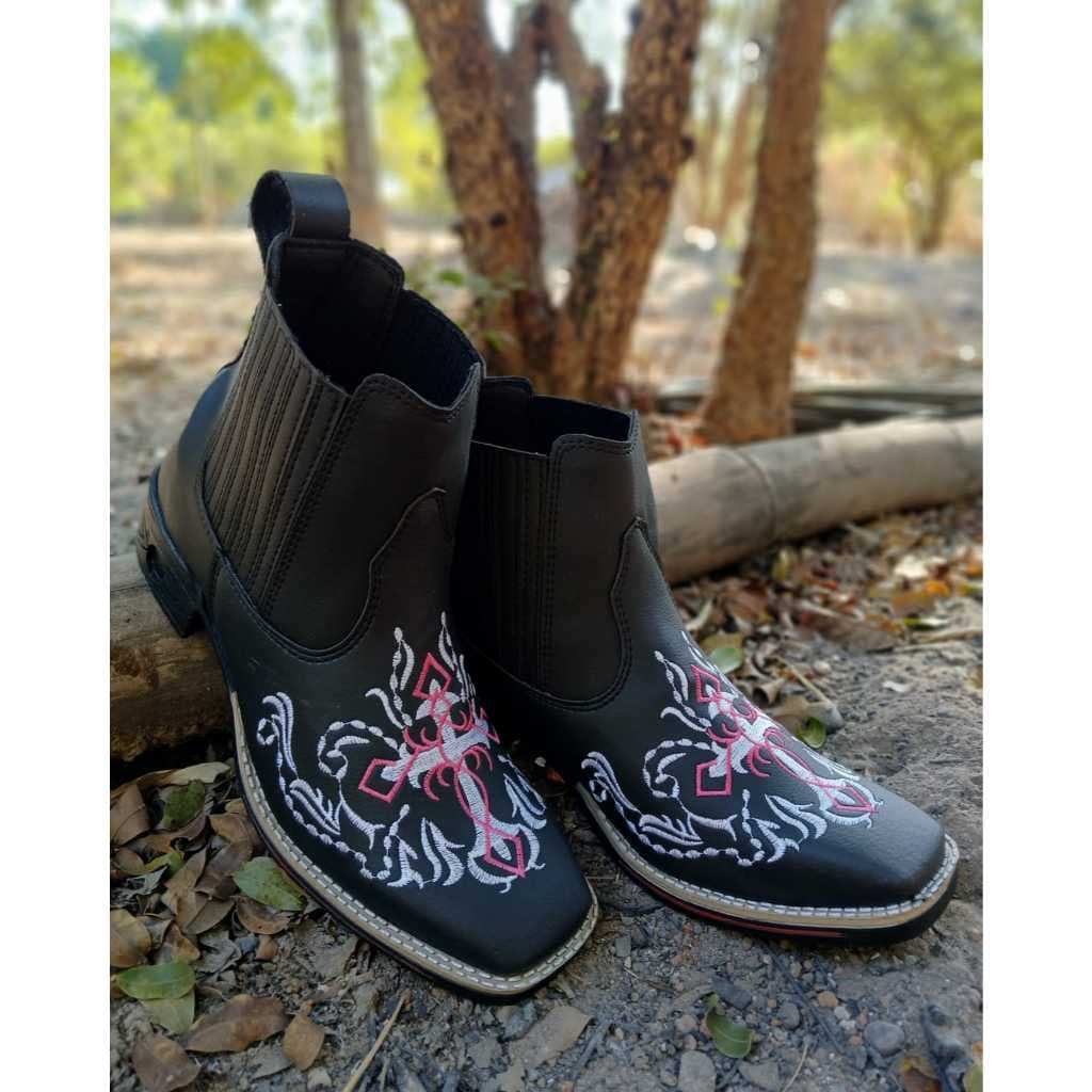 Botina Bota Country Texana Feminina Bico Quadrado Preta