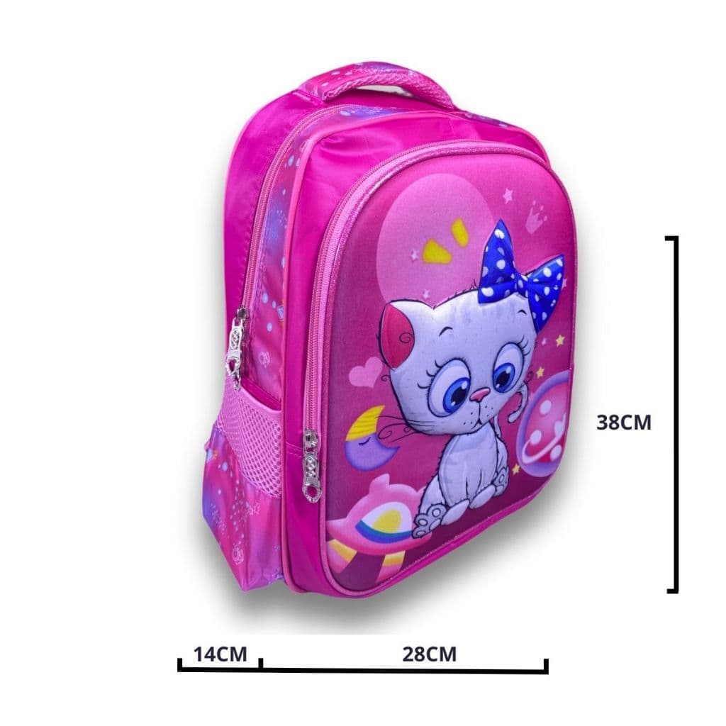 Mochila Infantil Feminina Resistênte Capa Dura 3D Gatinha Com 2 Bolsos