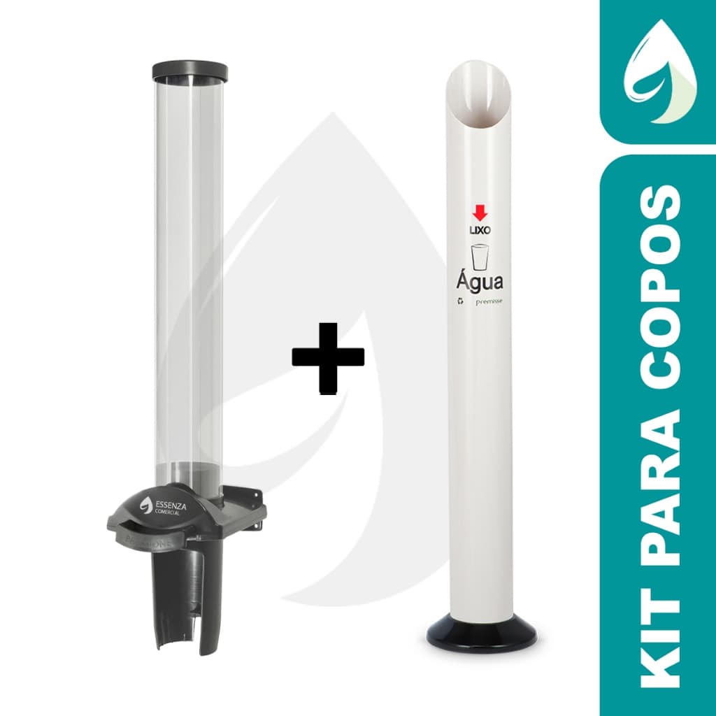 Kit Lixeira Para Copos Preto + Dispenser Porta Copos 150/200ml