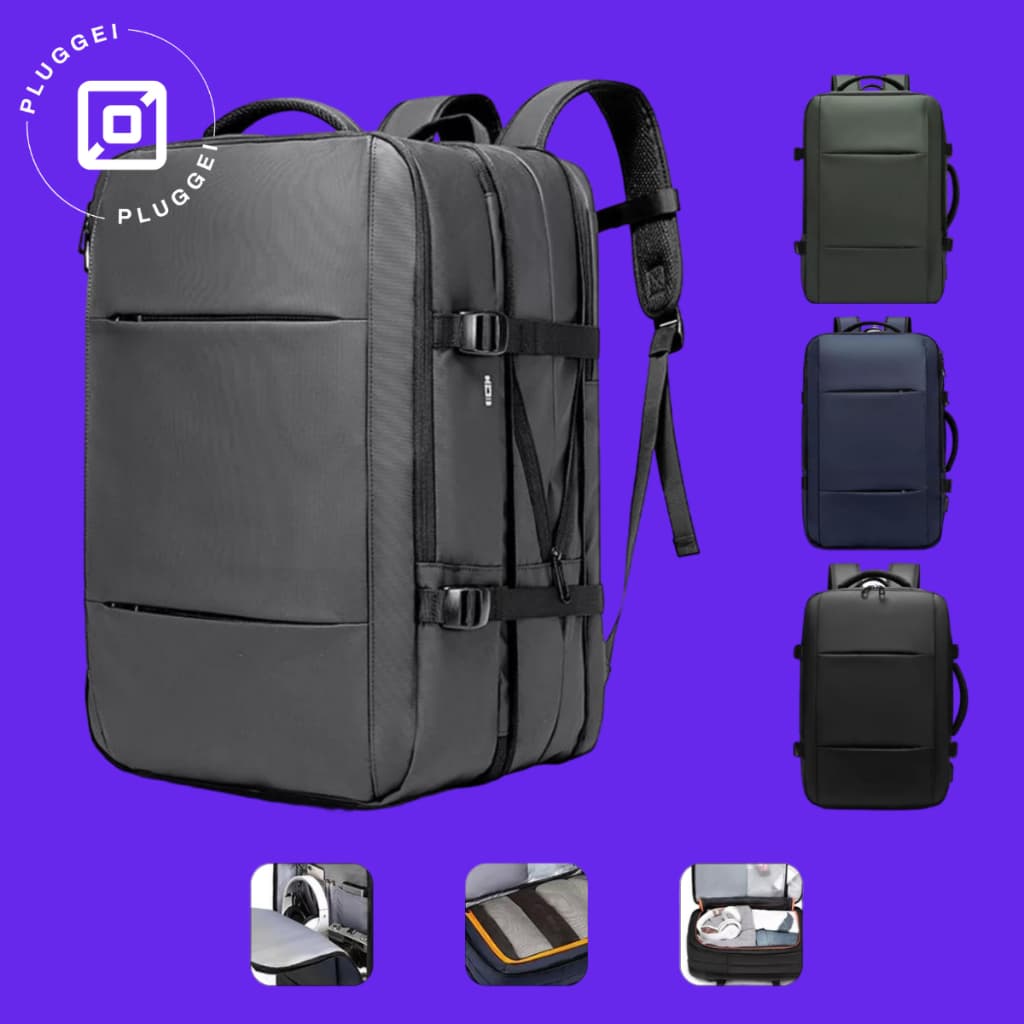 Mochila Expansível Grande Capacidade 27-45L Carregamento USB Notebook À Prova D'água Viagem Negócios