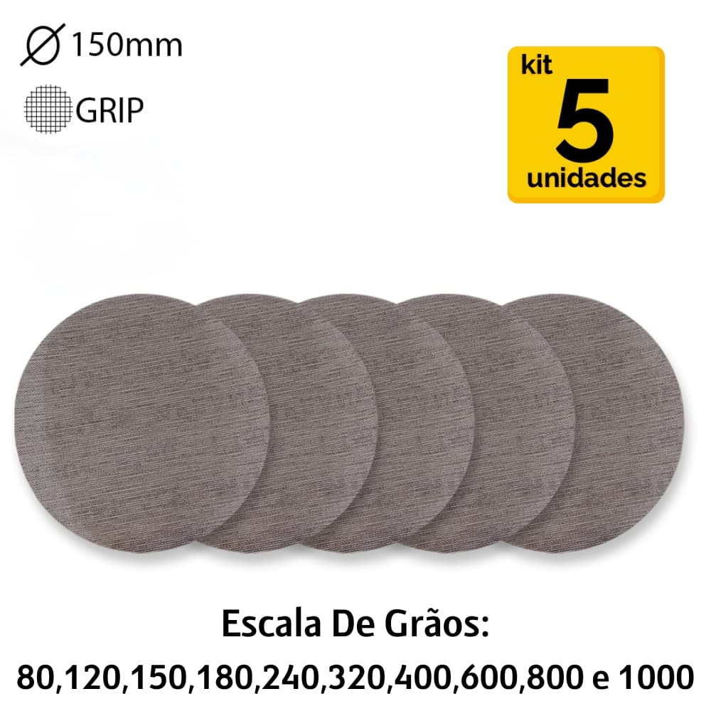 Kit 5 Disco de Lixa Telada Velcro 150mm 6 Polegadas Ace Abranet Lixadeira - Mirka