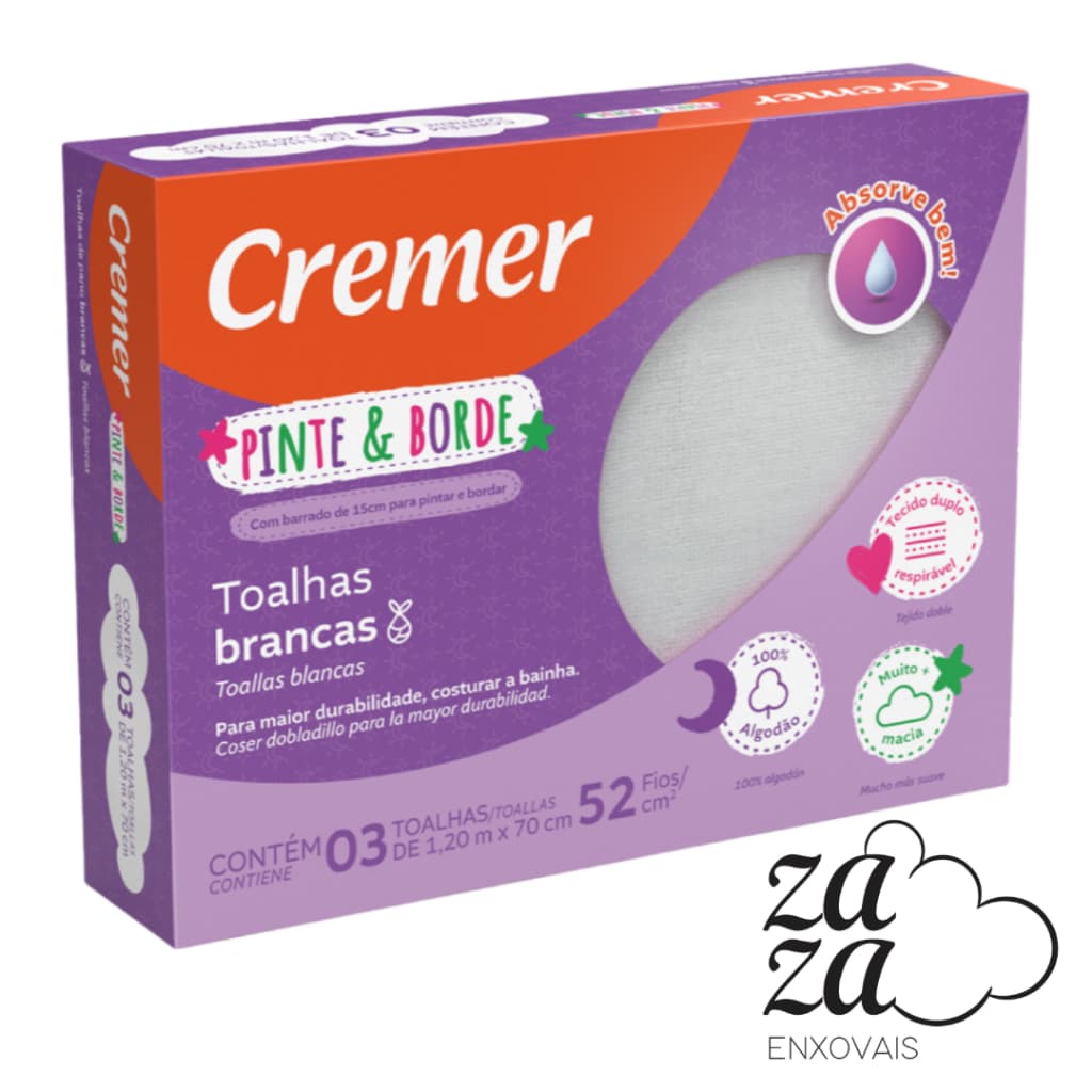 Toalha Fralda Pinte e Borde Cremer 120cmX70cm 100% Algodão