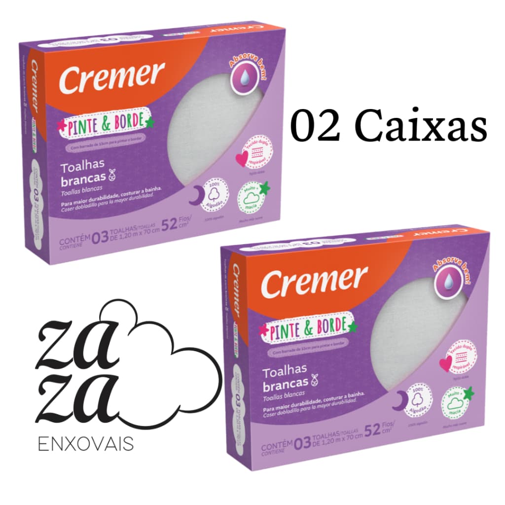 Toalha Fralda Pinte e Borde Cremer - kit com 2 Caixas