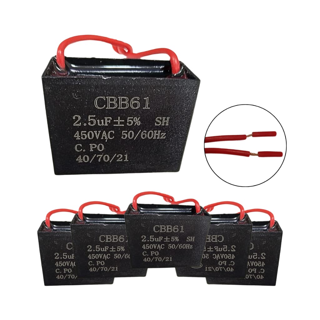 Kit 5 Capacitor CBB61 Ventilador Partida Vários Modelos 250V 450V 1.2UF 2UF 3UF 4UF 50/60Hz 40/70/21