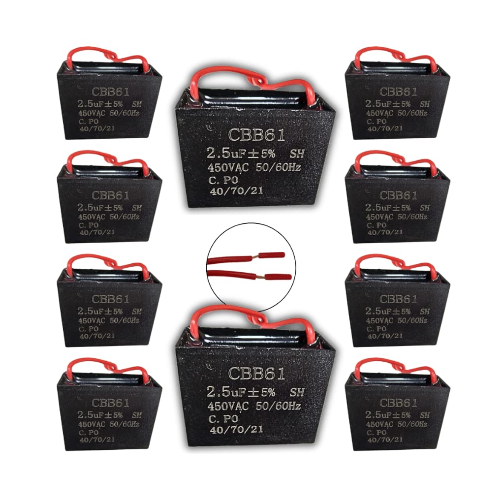 Kit 10 Capacitor CBB61 Ventilador Partida Vários Modelo 250V 450V 1.2UF 2UF 3UF 4UF 50/60Hz 40/70/21