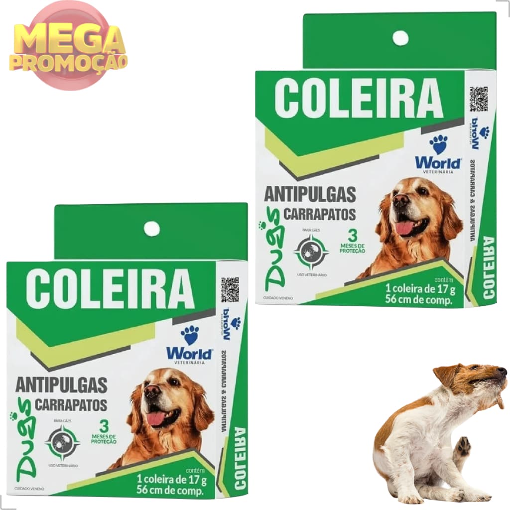 Kit 02 Coleira Anti pulga e Carrapato Remédio para Carrapatos Cachorro World Dugs