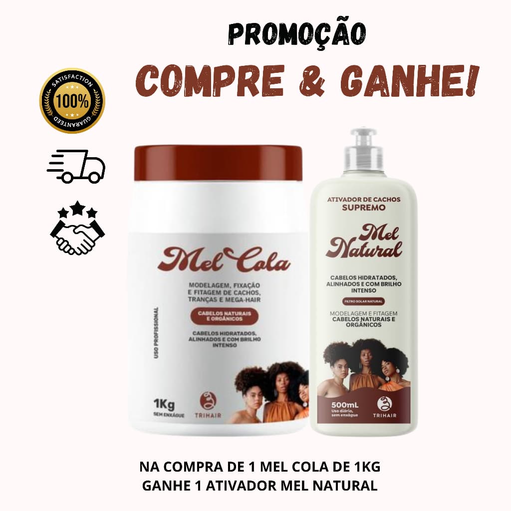 MEL COLA 1KG + ATIVADOR MEL NATURAL 500ml BRINDE TRIHAIR