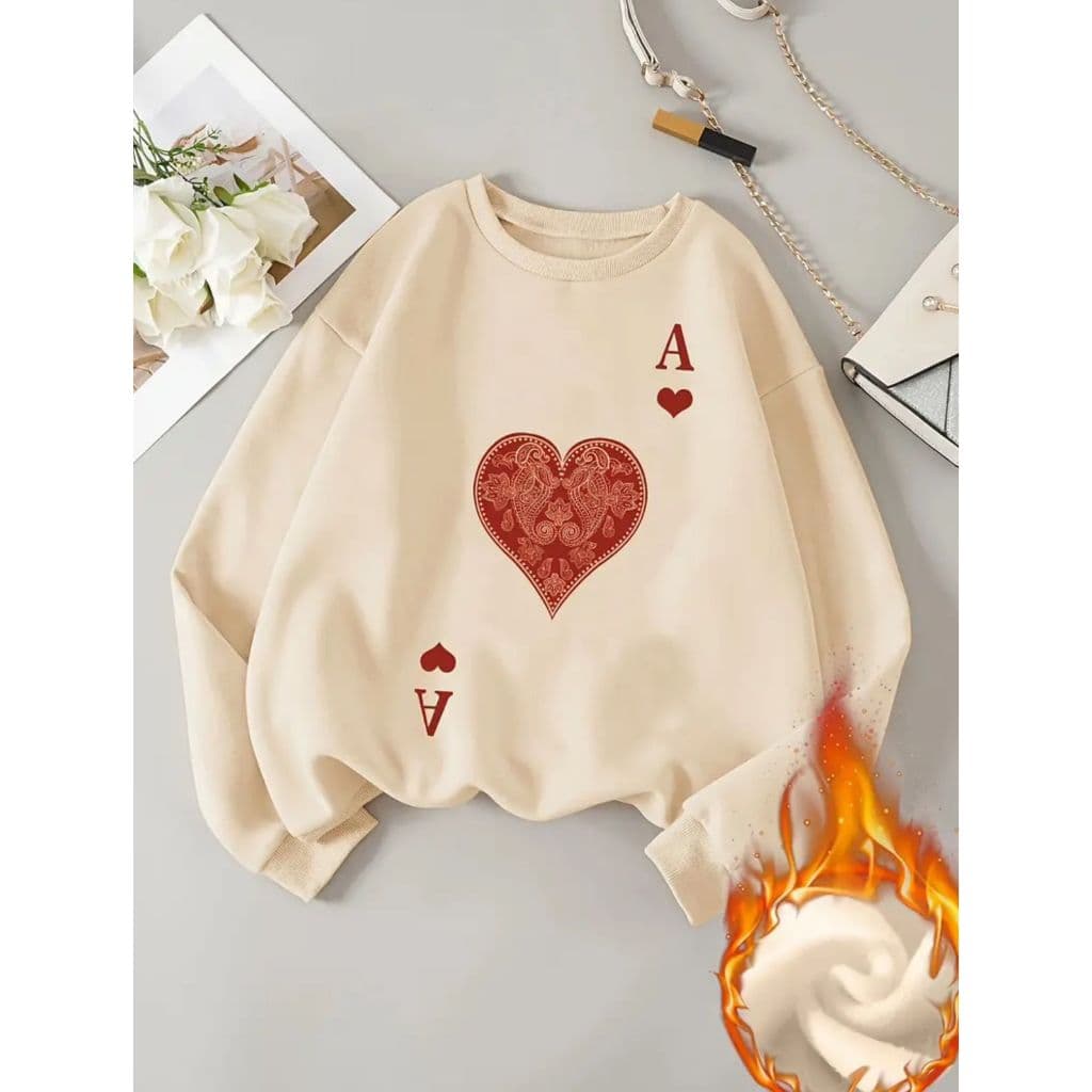 Moletom Careca Ás De Copas Gola Redonda Casaco Feminino Masculino Flanelado Unissex Inverno Frio Algodão Blusa