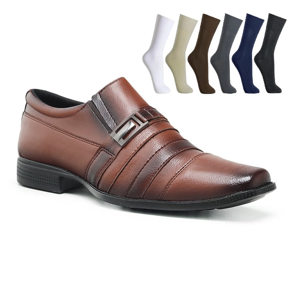 Kit Sapato Masculino Social Dia a Dia Confortável com 1 Par de Meia Esporte Fino