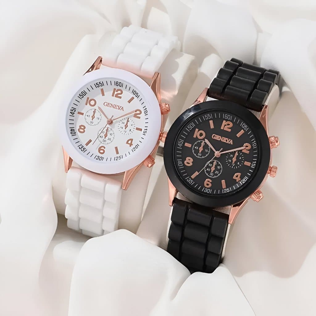 2 Relógios de Pulso Femininos com Pulseira de Silicone Casual e Versátil