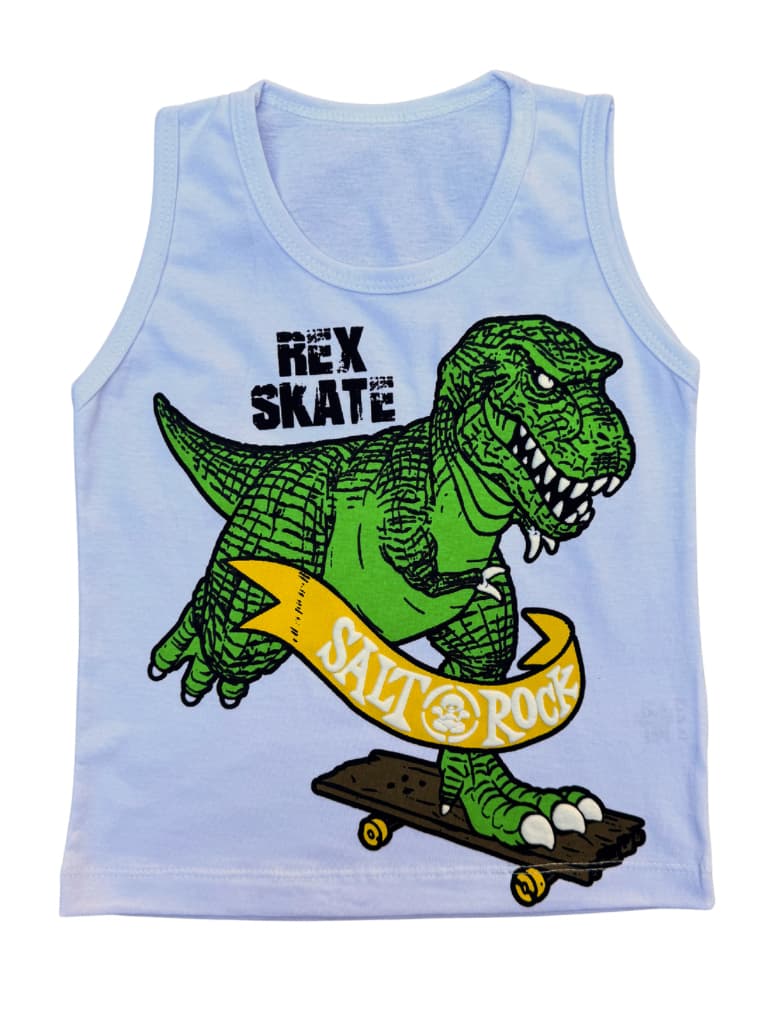 Camisa regata infantil menino dinossauro de skate Promoção