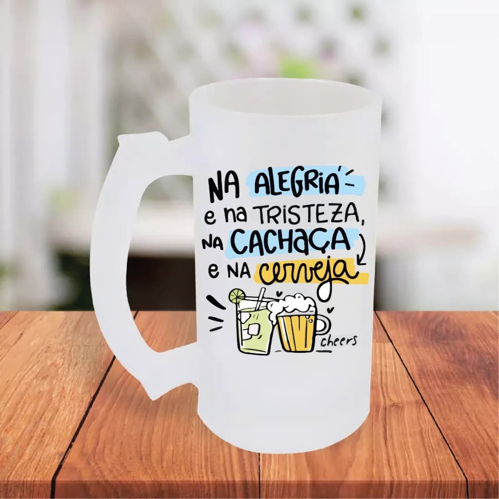 Caneca De Chopp Jateada Personalizada Casal Na Alegria Na Tristeza Na Cachaça E Na Cerveja Choppada
