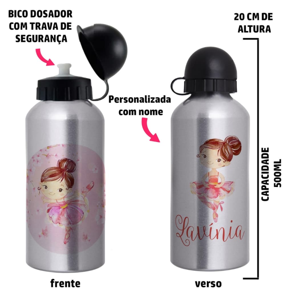 Garrafa Squeeze de alumínio  Bailarina - Personalizada com nome