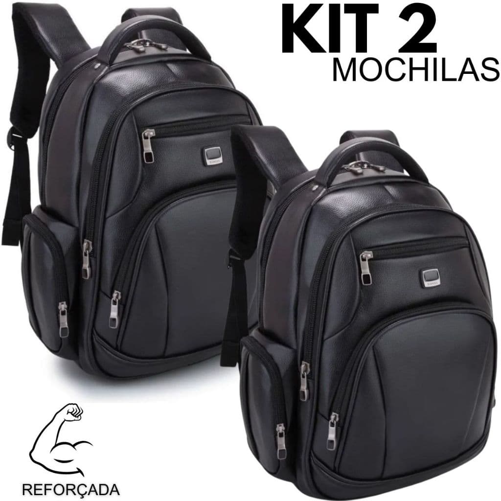 Kit 02 Mochilas Couro Escolar Reforçada Impermeável