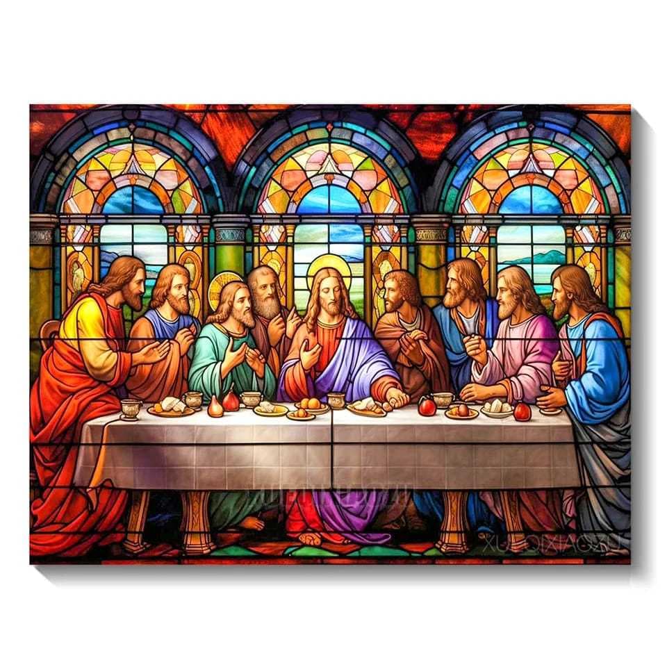 Kit De Pintura Diamante 5d Santa Ceia Vitral 40x30cm Diy