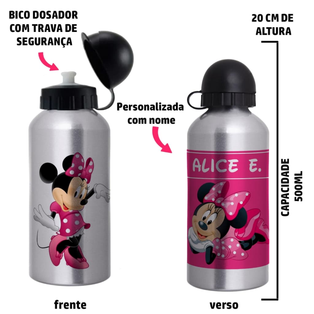 Garrafa Squeeze de alumínio Minnie - Personalizada com nome