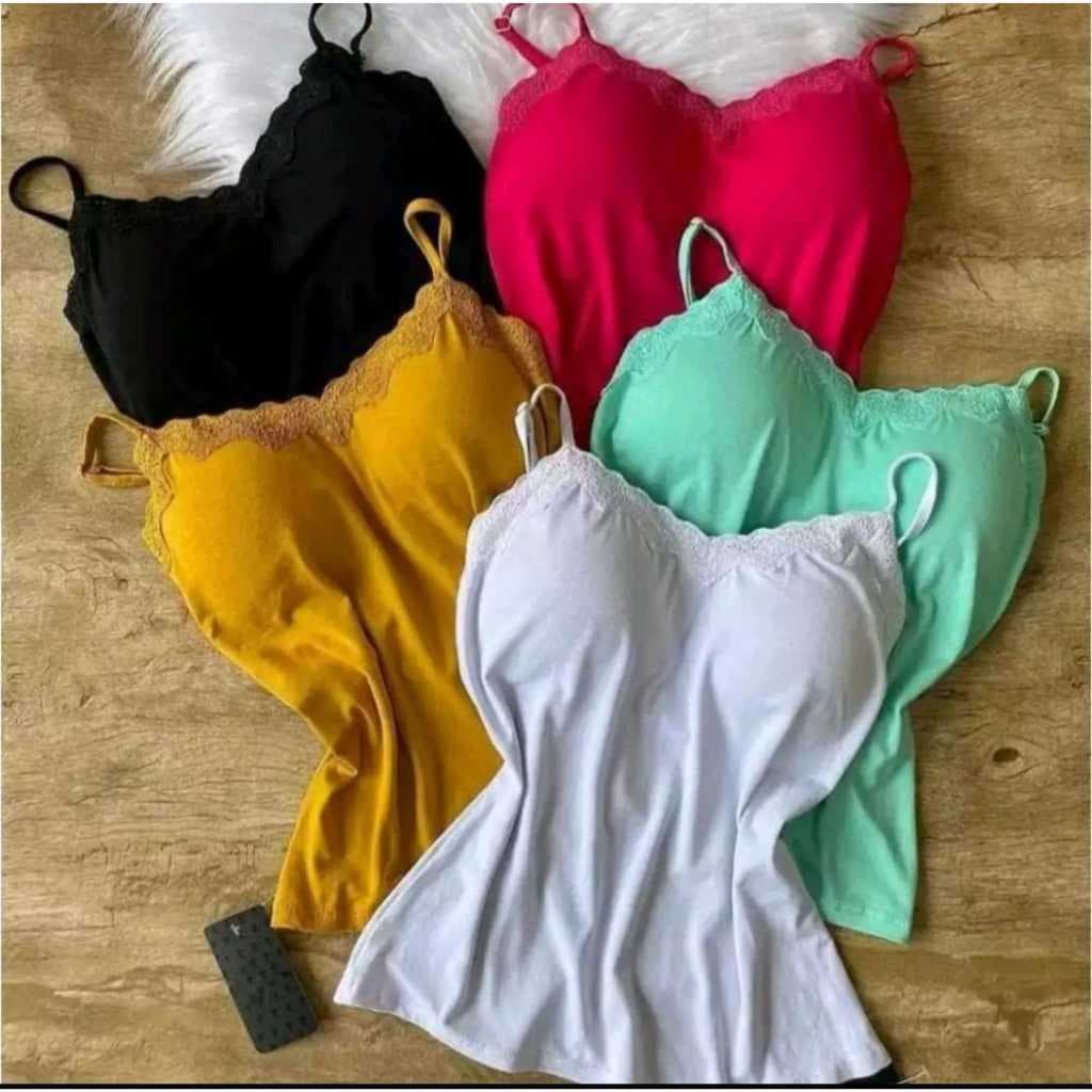 Kit com 5 Blusinha Renda Com Bojo Alcinha Regulavel