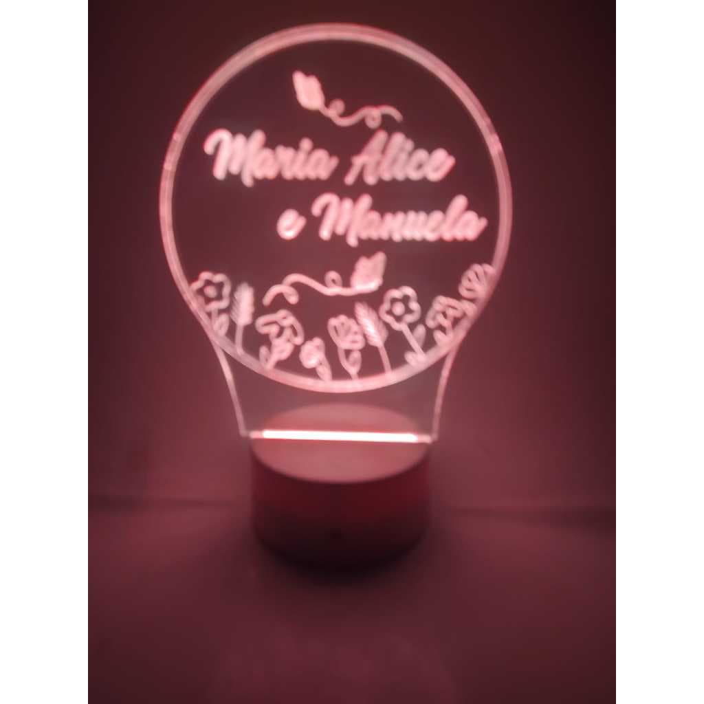 Luminária de mesa Nomes Personalizados com flores ao fundo - 16 cores + controle remoto