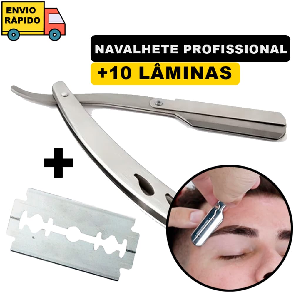 Kit Navalha Navalhete Com10 Lâminas Profissional Para Barbear Para Cabeleireiros Barbeiro Salão