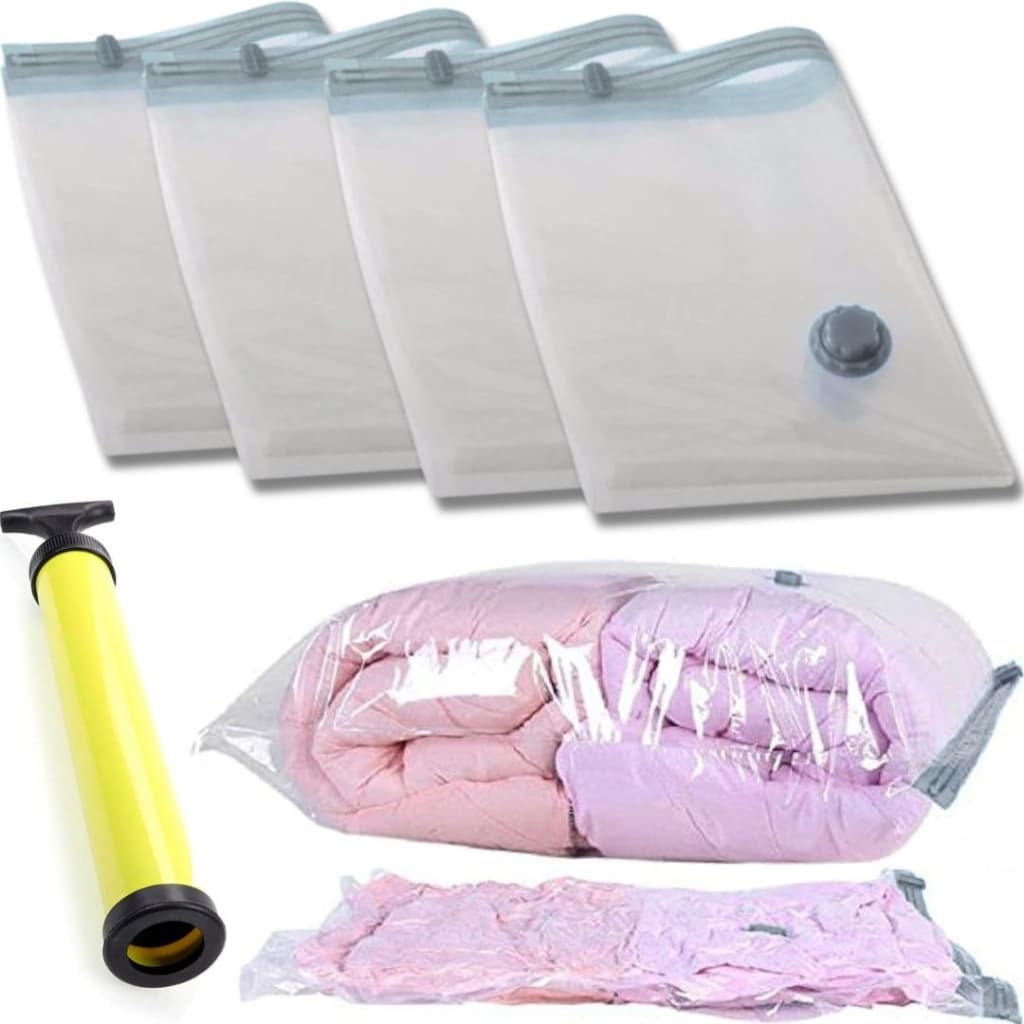 4 Sacos a Vaco Grande 100x70 Organizador Guarda Roupas Mala Cobertor Embalagem Hermética Com Bomba