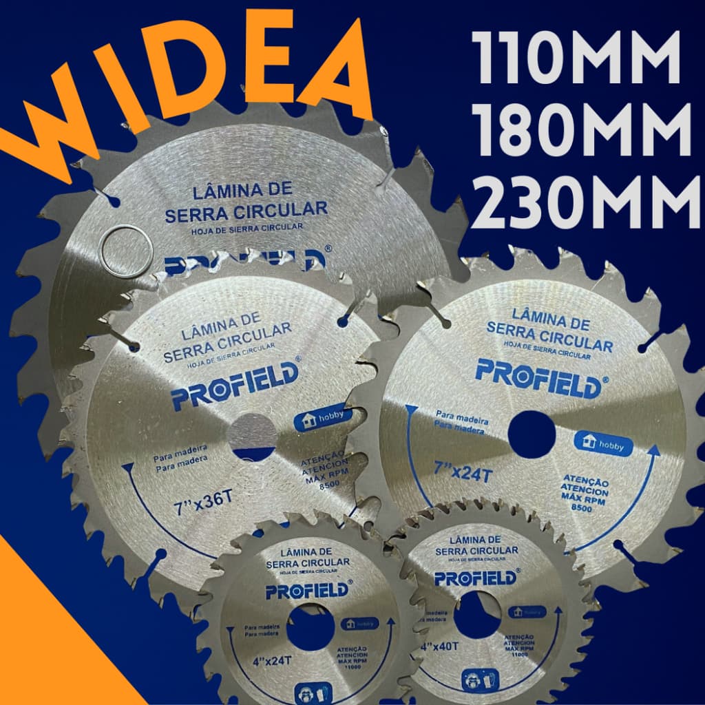Disco WIDEA Serra 110, 180, 230mm Circular Para Madeira, MDP, PVC Furo 22.23mm 24, 36, 40, 60 Dentes
