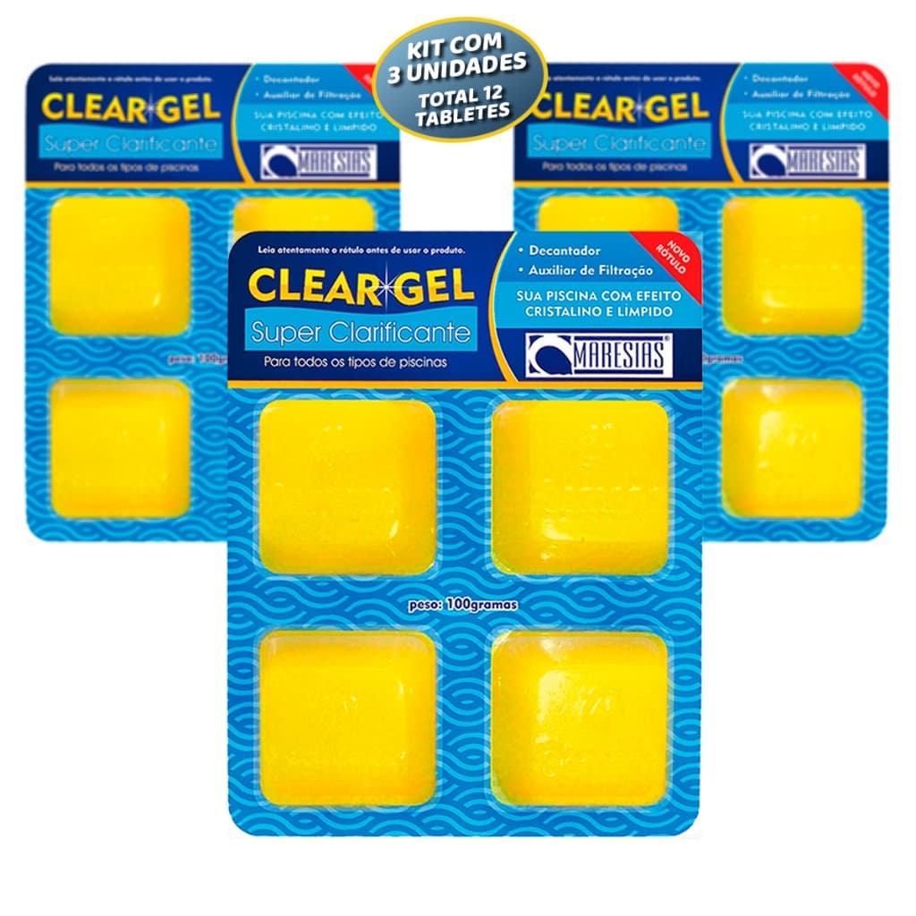 Kit 3 Clear Gel Super Clarificante Auxiliar de Filtração Maresias Piscina Cristalina