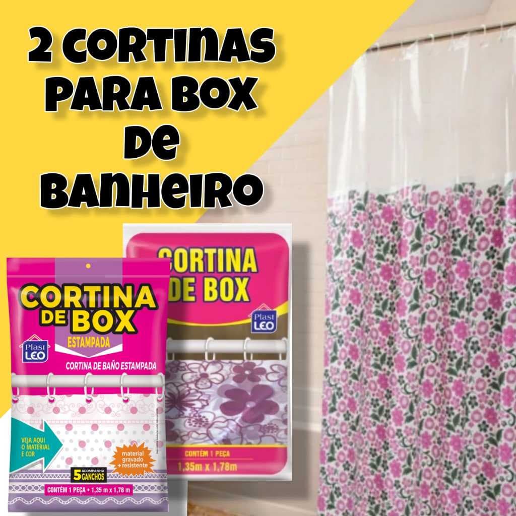 Cortina para box de banheiro kit 2 UNID, Cortinas com estampas floridas e com visor
