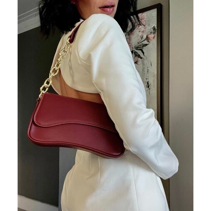 Bolsas Femininas De Ombro Transversal Baguete Com Alça De Corrente Para Festa Moda Blogueira