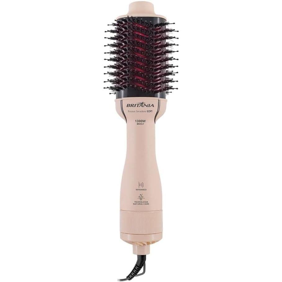 Escova Secadora Britânia Soft 4 em 1 Modeladora Bivolt 1300W BEC07R Cabo Giratório Rosa