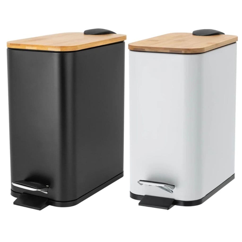 Lixeira Com Pedal E Tampa De Bambu Com Amortecedor 5 Litros