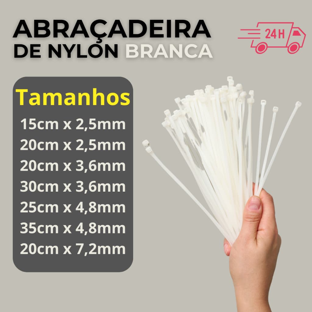 KIT COM 100 UN  ABRAÇADEIRAS / ENFORCA GATO/FITA HELLERMAN Branca 10CM..15CM...20CM..25CM...30CM