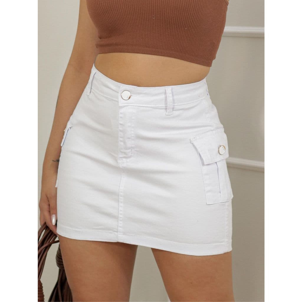 saia cargo branca  feminina cintura alta com Lycra