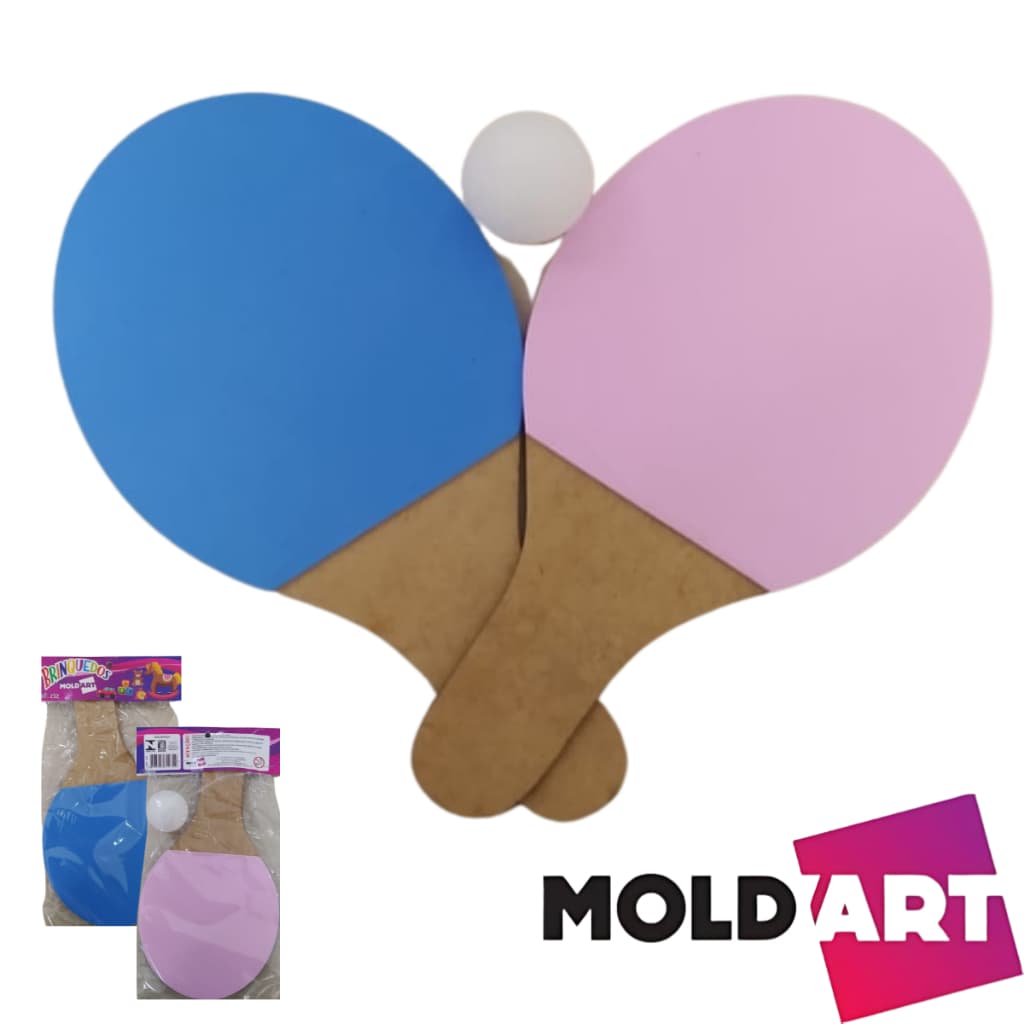 Raquete para Ping Pong ou Tenis de Mesa Moldart Cores Aleatórias - Kit com 2 raquetes e 1 Bolinha