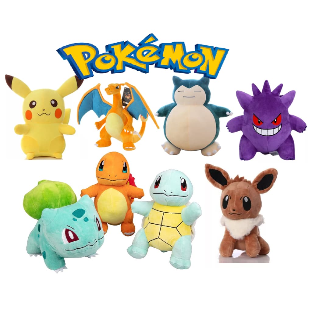 Pelúcia Original Pokemon Pikachu Charizard Gengar Snorlax Charmander Bulbasaur Squirtle Dragonite Eevee Brinquedo pokémo