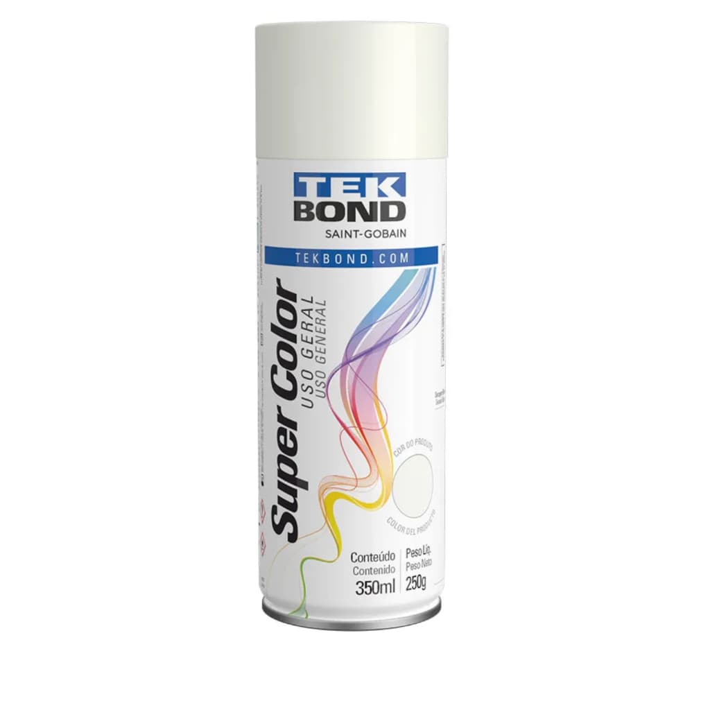 Tinta Spray Tekbond Super Color 350ml Branco Aerosol Artesanato Automotivo Madeira Metal Ceramica