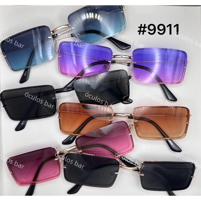 Óculos de Sol Retangular Retro Vintage Sem Aro Clássico Metal Masculino e Feminino Adulto