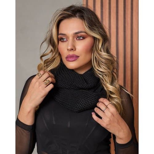 Gola de Tricô Cachecol Duas Voltas Moda Feminina Blogueira Outono/Inverno 2024