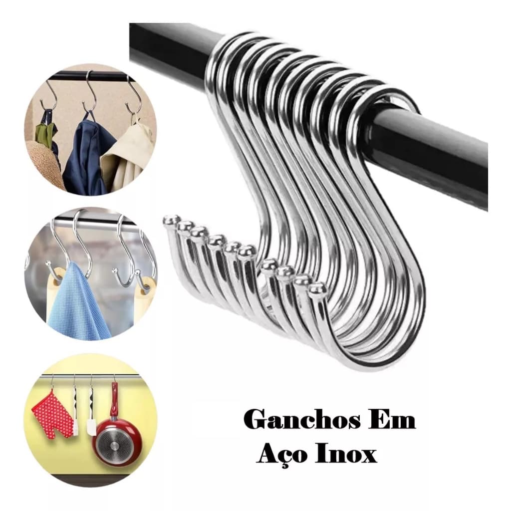 Kit 5 Ganchos S Aço Inox Utensílios Barra Suporte Cozinha