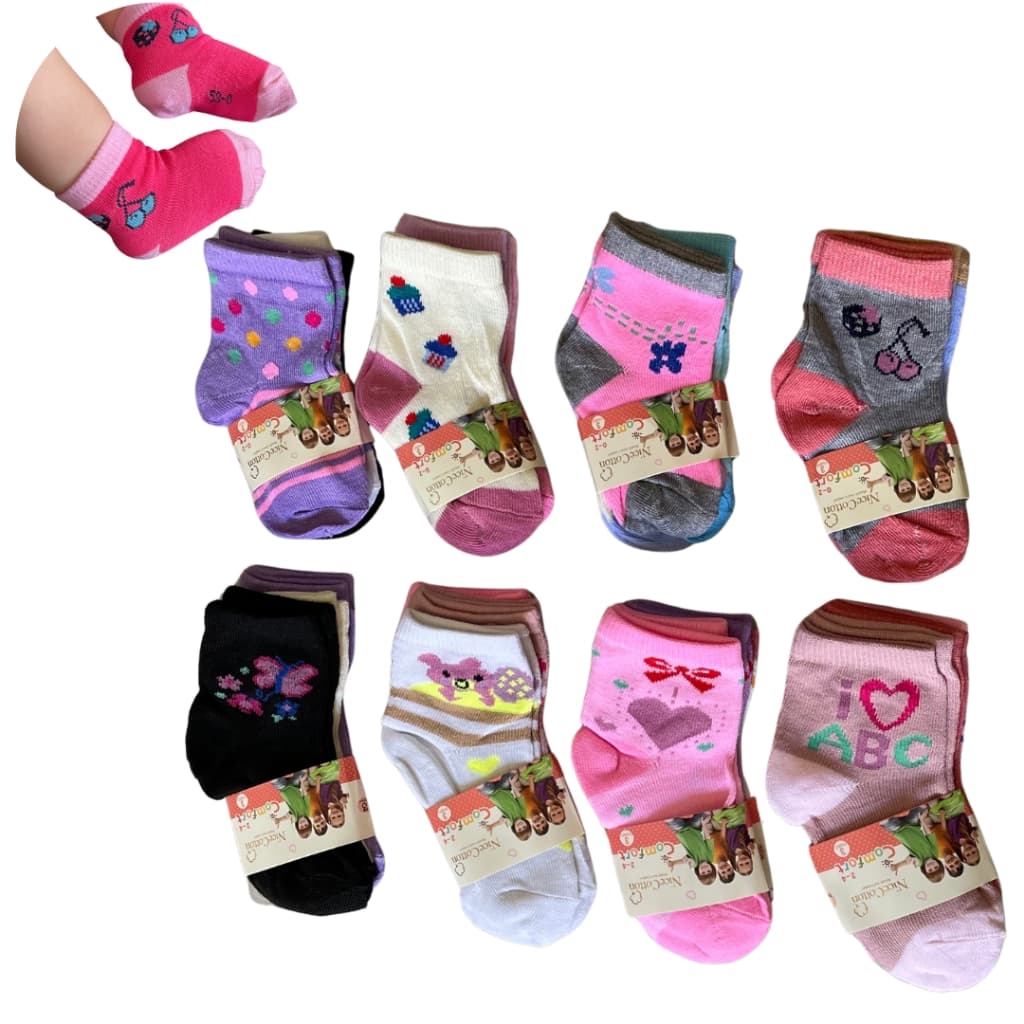 Kit 3/6/12 Meias infantil Feminina Menina Estampada De 0 a 8 Anos Criança