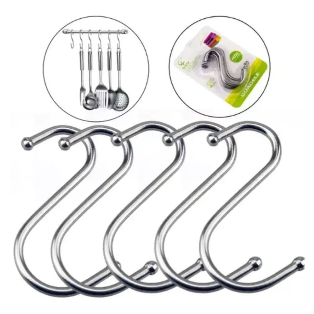 Gancho Kit 10 Suporte Cozinha Barra Utensílios Tipo S Grande