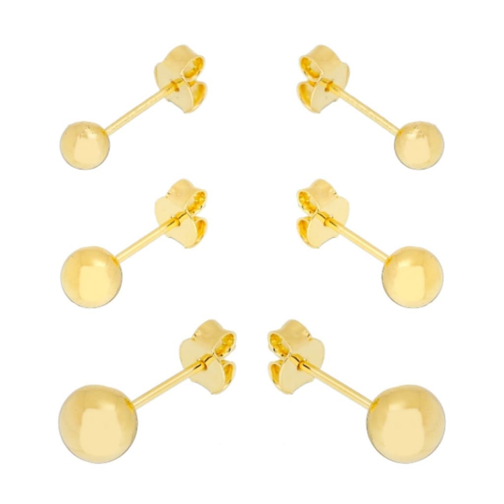 Kit 3 pares de Brincos de Bolinhas Trio Folheado a Ouro 18K Feminino Antialérgico SEMI JOIA Moda